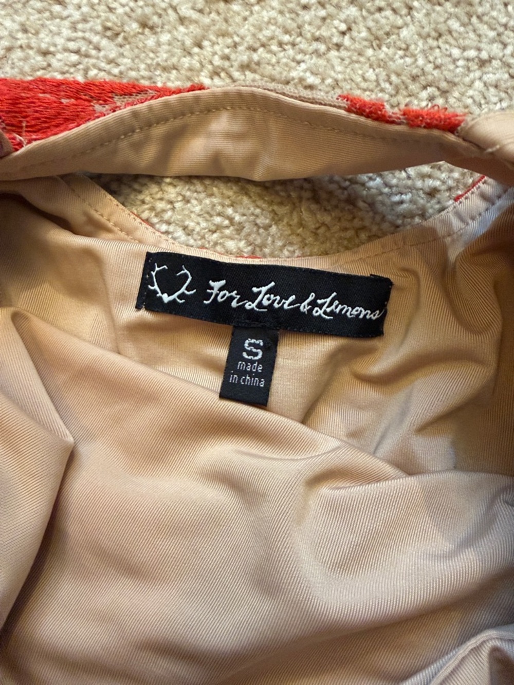 For Love & Lemons San Marcos Mini Dress Red Embroidered Nude Illusion Size Small - Picture 12 of 13